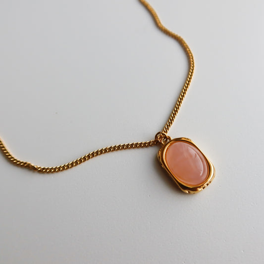 Dusty Pink Oval Stone Pendant Necklace