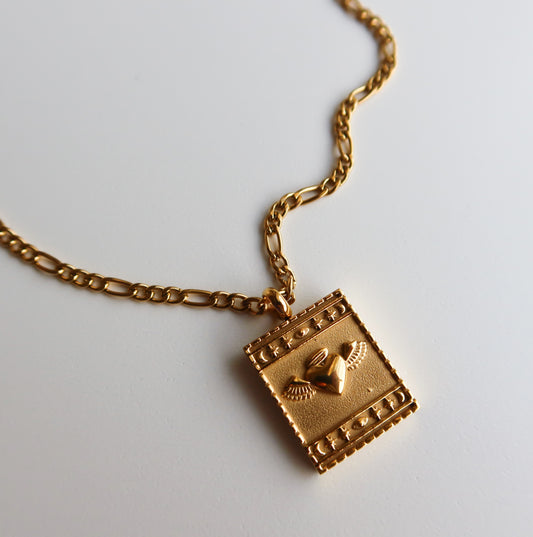 Gold Rectangle Angel Heart Necklace